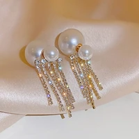 white round big pearl rhinestone tassel earrings exquisite fashion simple ladies earrings elegant daily jewelry