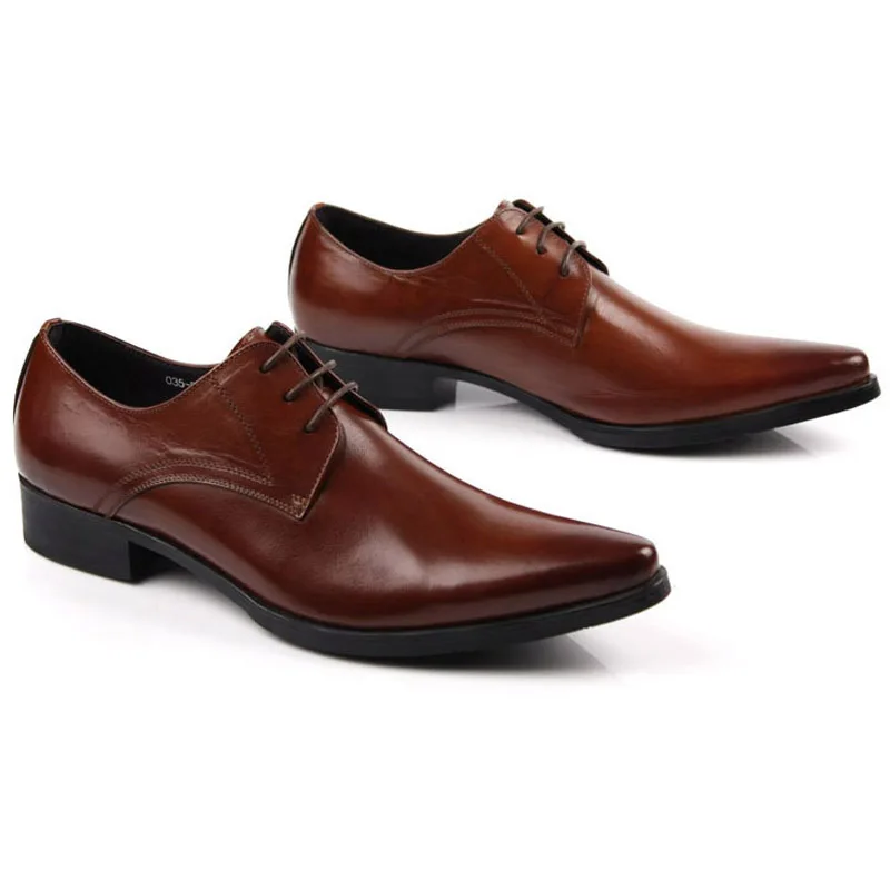 

Spring Autumn Lace-Up Men Genuine Leather Shoes Italian Vintage Formal Dress Shoes Business Office Wedge Wedding Oxfords G85