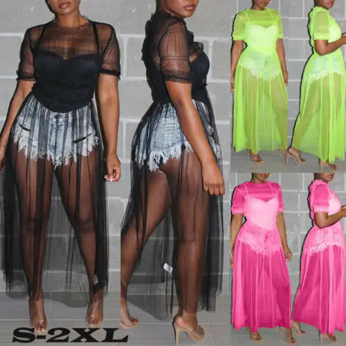 2019 модное женское Сетчатое Прозрачное платье кружевное прозрачное многослойное