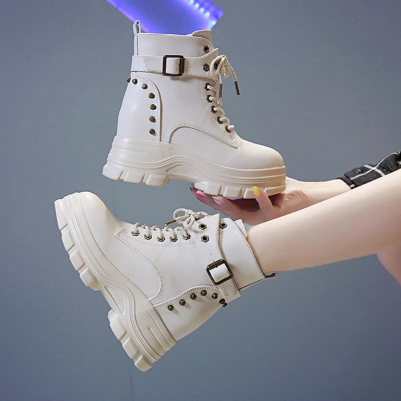 2019 г. Обувь на платформе женские ботинки увеличивающие рост ультра светильник