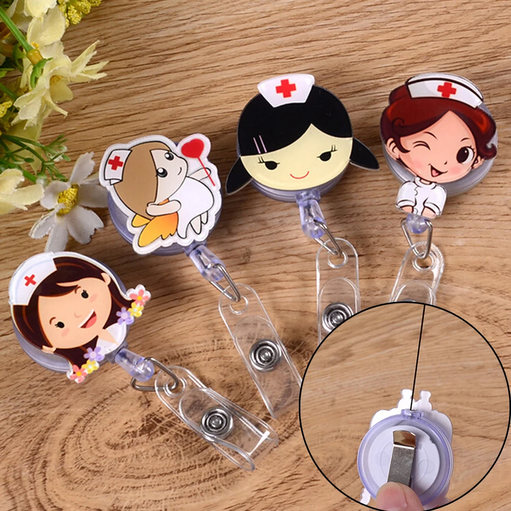 

1pc Cute Retractable Badge Reel Student Nurse Exhibition ID Name Card Badge Holder Office Supplies