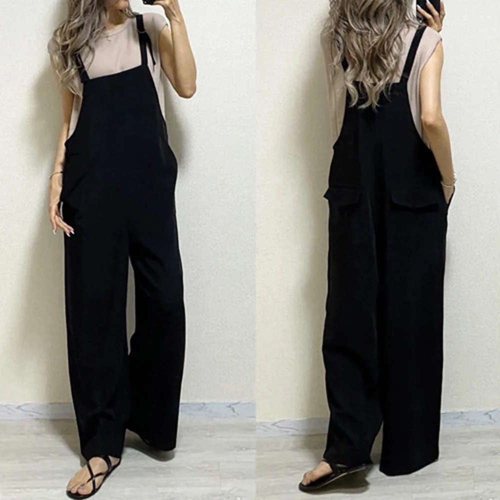 Комбинезон женский длинный на бретельках Простой повседневный свободный Милая