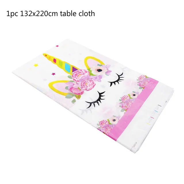 Table cloth Вечерние одноразовые украшения в виде единорога, набор столовых приборов, ободок для волос в виде русалки, обертка для торта, для детского дня рождения, свадьбы - Цвет: Table cloth