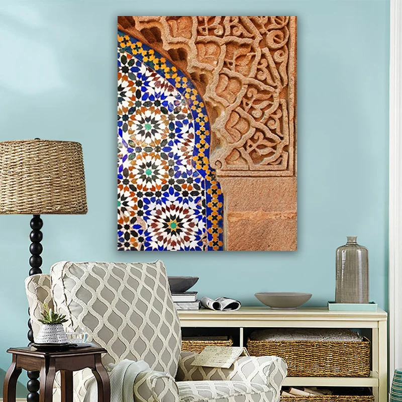 

Moroccan Wall Art Canvas Print Marrakesh Architecture Poster Boho Wall Decor Terracotta Art Picture Decoration Painting for Home