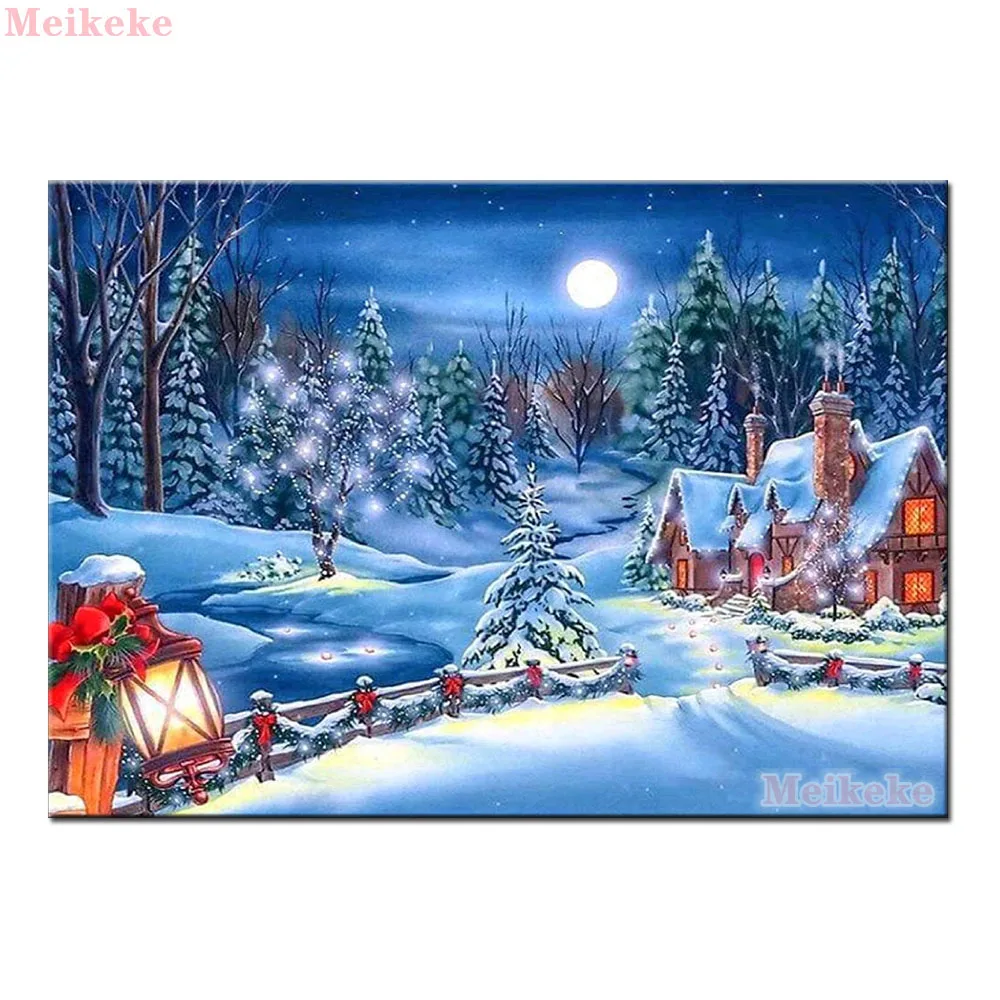 

Full diamond 5D diamond painting snow hut round diamond mosaic pattern winter landscape DIY handmade home decoration painting