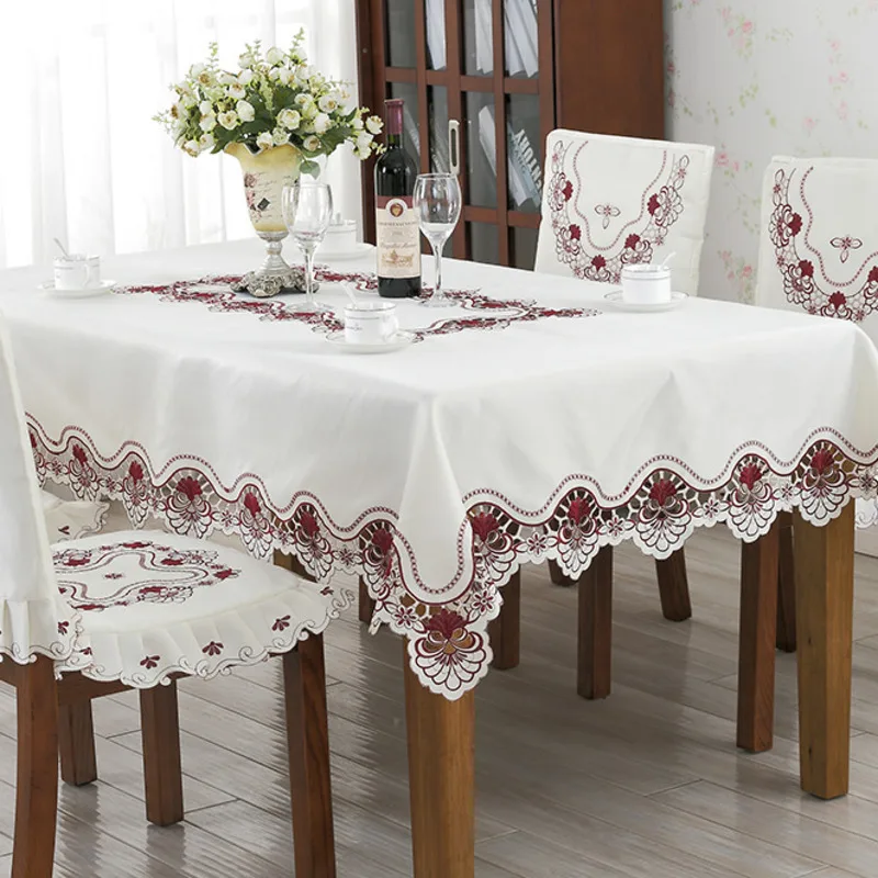 Водонепроницаемый маслостойкой ПВХ стол одежда с вышивкой из белого кружева