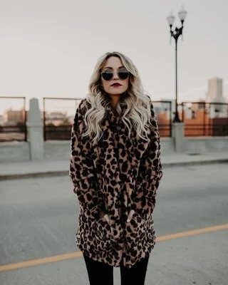 

Fashionable and versatile Lapel leopard imitation fur coat medium long coat Long Sleeve female