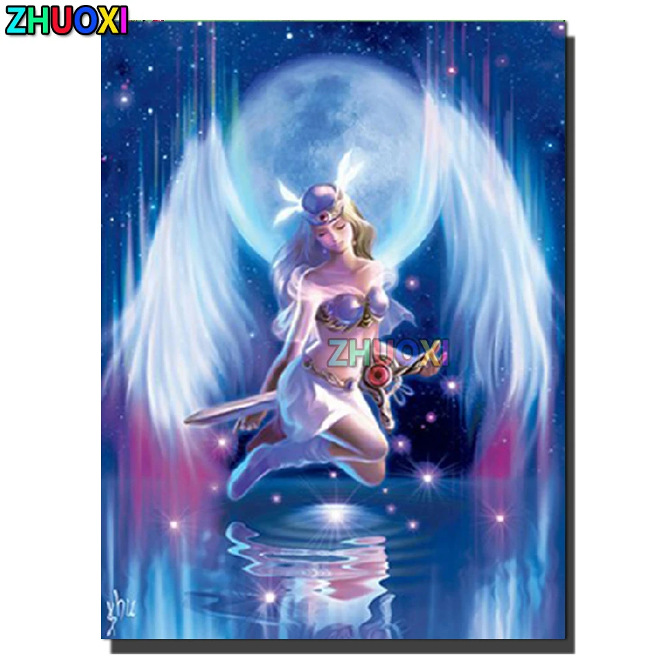 

Full Square Round Drill 5D DIY Diamond Painting Angel Moon Lake Landscape 3D Embroidery Cross Stitch Kits Mosaic Home Decor