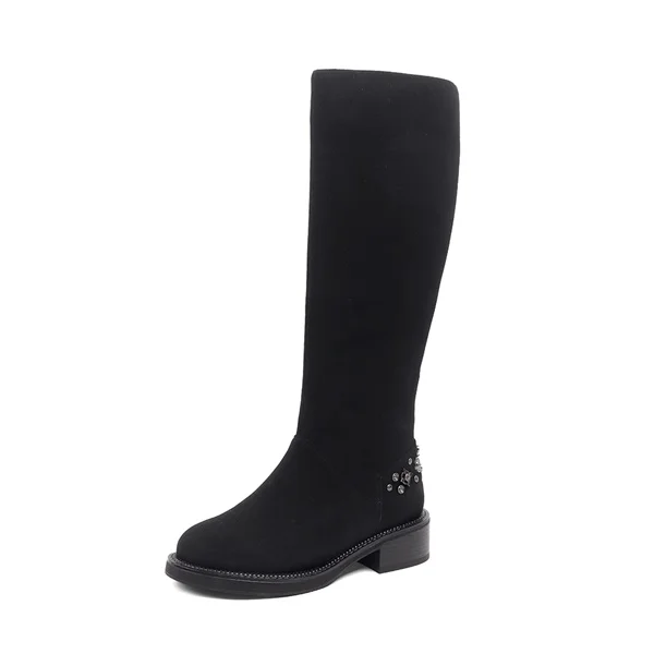 Black Kid Suede SOPHITINA/теплые женские ботинки из высококачественной натуральной кожи; удобная обувь с круглым носком на квадратном каблуке; Новые однотонные ботинки на молнии; SC431 - Цвет: Black Kid Suede