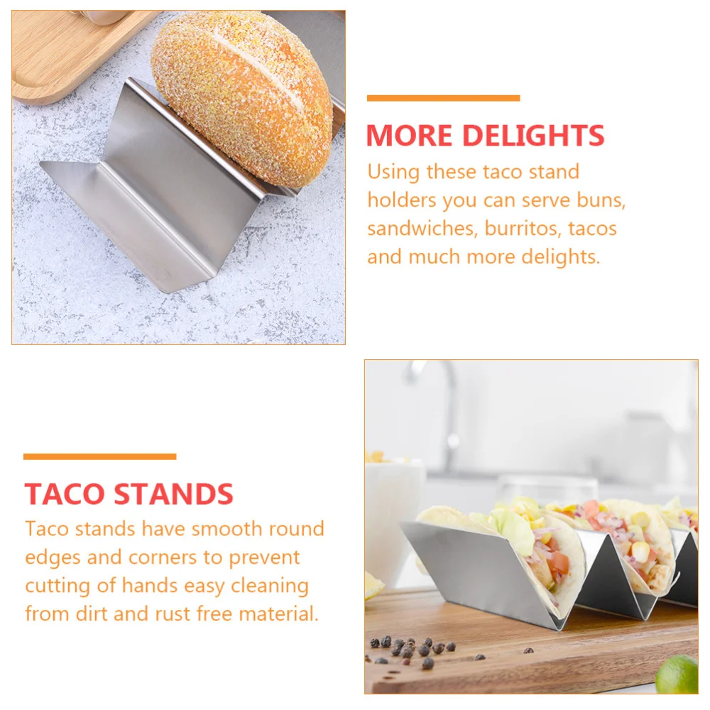 

2Pcs Stainless Steel Burritos Stands Taco Display Racks Holders (Steel Color)