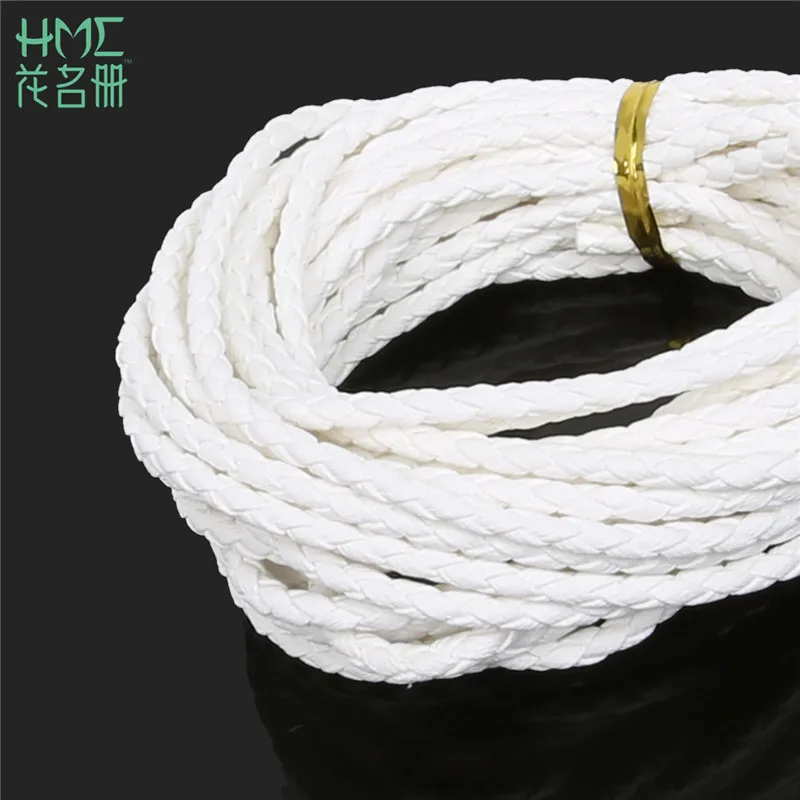 White 5 м/лот, 3 мм, круглый плетеный шнур из искусственной кожи, шнурок, шнурок из искусственной кожи для самостоятельной сборки, модное ювелирное изделие, ожерелье, браслет, ремесло - Цвет: White