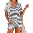 Футболка женская домашняя в полоску, модная однотонная Повседневная рубашка с коротким рукавом и круглым вырезом, лето