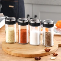 glass spice box jar stainless steel lid condiment pot seasoning glass jar for spice kitchen supplies rotational regulation