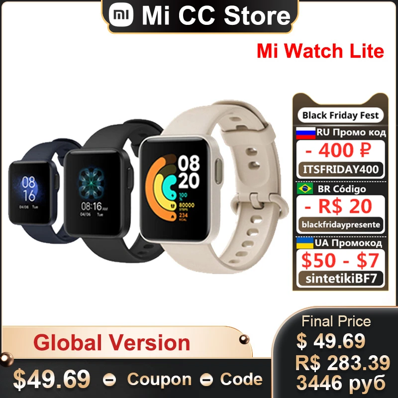 

Xiaomi Mi Watch Lite Global Version GPS Fitness Tracker Heart Rate Monitor 1.4inch Bluetooth-compatible 5.0 Smart Sport Bracelet