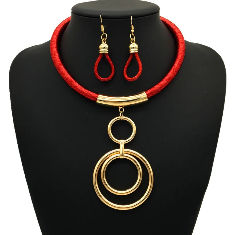 African Fashion Jewelry Set Women's Accessories Metal Ring Pendant Wedding nigerian beads necklace jewelry set | Украшения и