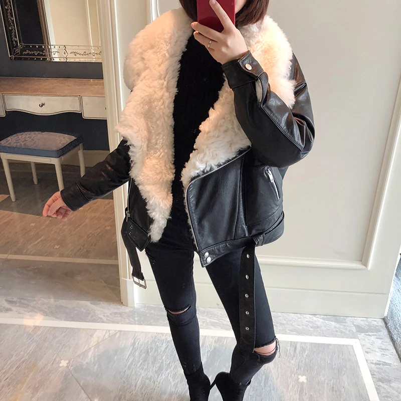 Женская шерстяная куртка на утином пуху Корейская зимняя с натуральным мехом