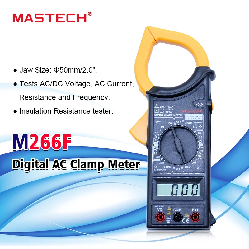 MASTECH M266F цифровой клещи 3 1/2 цифровой ЖК-дисплей AC DC Напряжение Ток частота сопротивление диод тестер