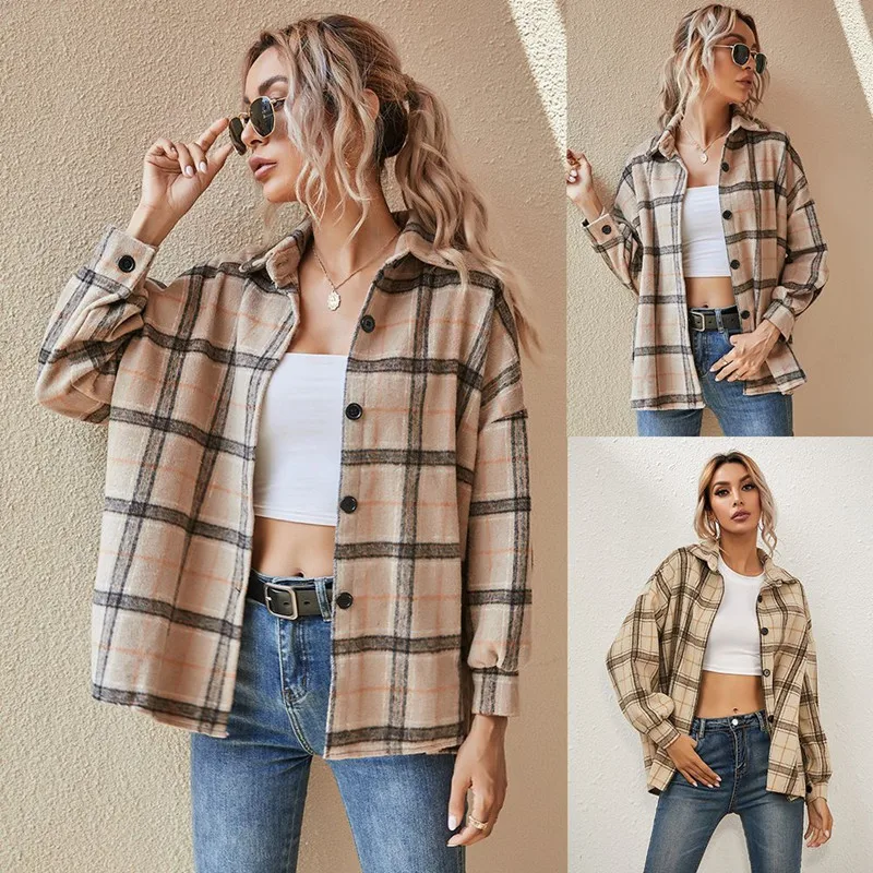 

Leosoxs, новинка сезона весна-осень 2020, модные женские куртки с лацканами, повседневный свободный однотонный кардиган в клетку на пуговицах для...