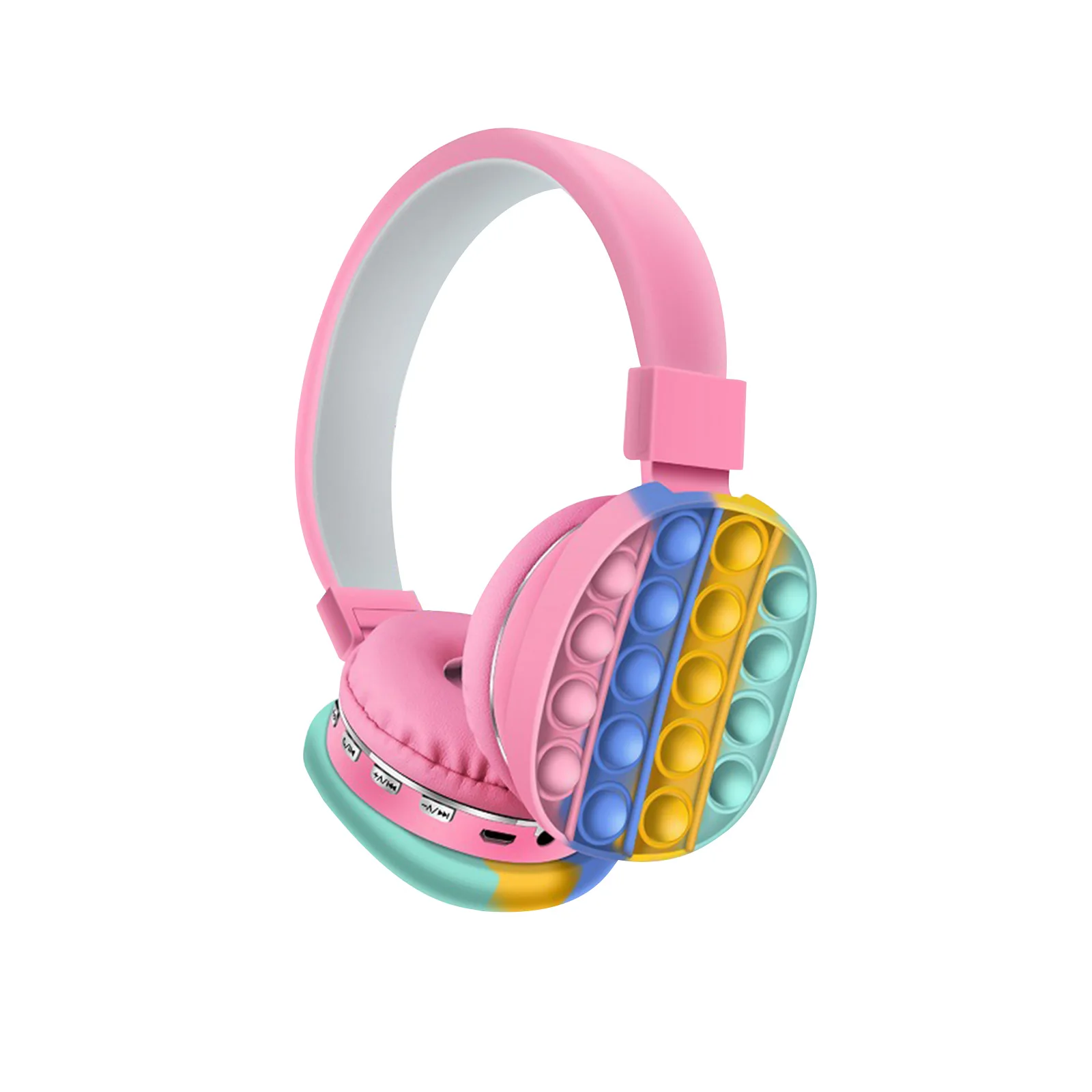 Pupet-auriculares est&eacute;reo con Bluetooth y hoyuelos para ni&ntilde;os, juguetes de burbujas de empuje montado en la cabeza, con dise&ntilde;o de arco&iacute;ris, para regalo-1