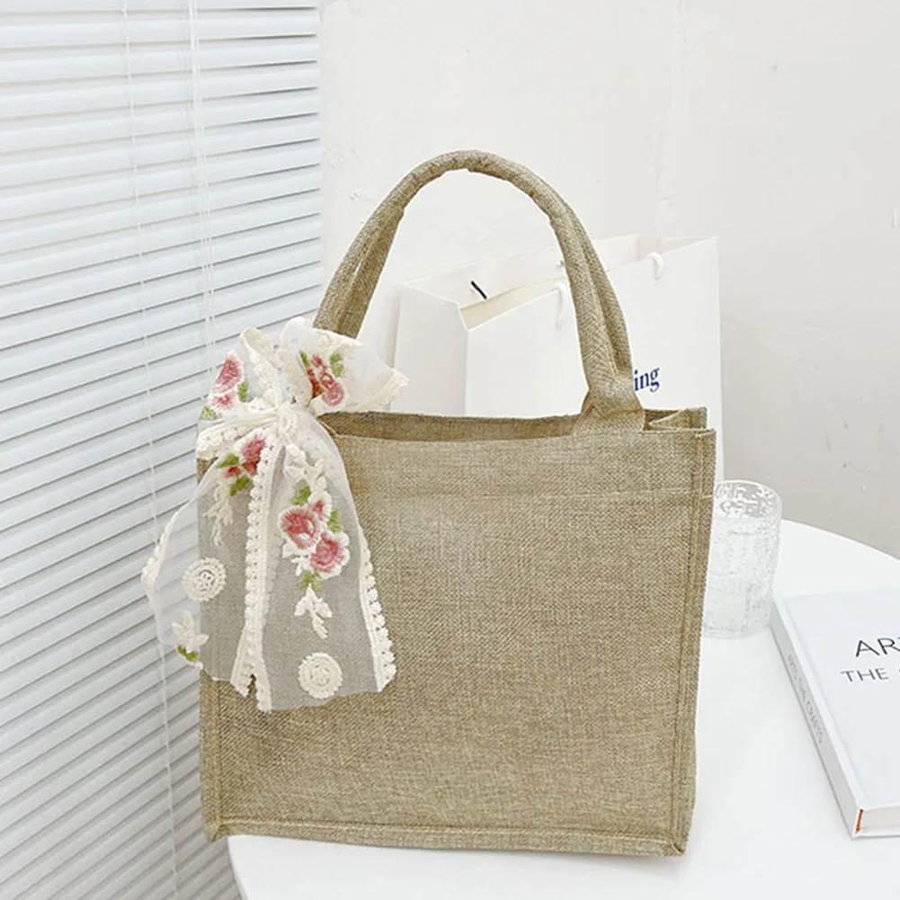 

Fashion Women Silk Scarf Jute Shopping Shoulder Bag Casual Ladies Solid Color Large Capacity Tote Handbags