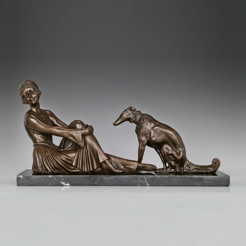 

Large Sculpture Lady with Pet Dog Statue Bronze Modern European Art Hot Casting Classy Villa Home Decor