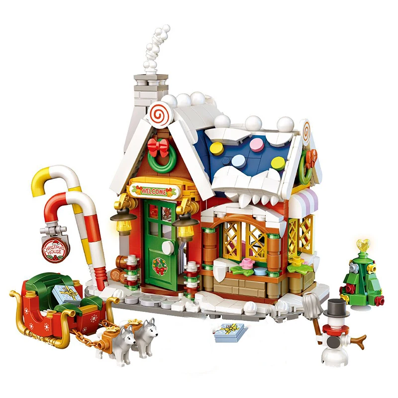 

City Creator Winter Village Santa Claus Christmas Tree Gingerbread House Building Blocks Snowman Elk Bricks Kids Toys