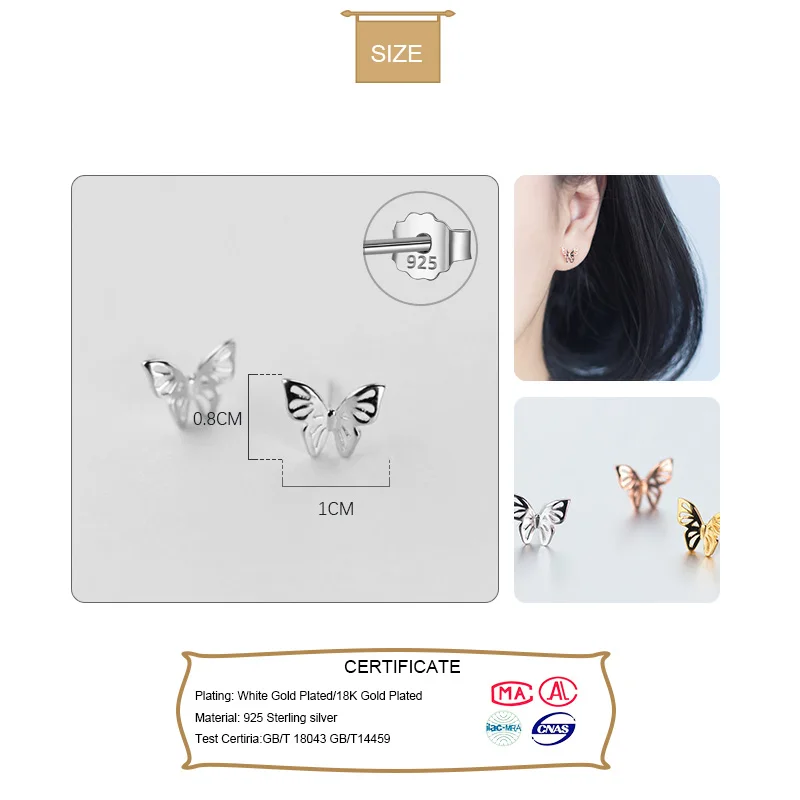 Женские серьги гвоздики из серебра 100% пробы 10 х8 мм|butterfly stud earrings|stud earringsearrings gift |