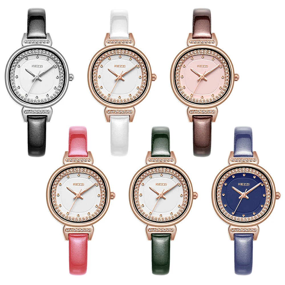 

NO.2KEZZI Luxury Rhinestone Watch Blue Quartz Watches Fashion Waterproof Leather Watch Women Dress Wristwatch Relogio Femino