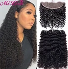 Глубокие кудрявые волнистые пучки с фронтальной застежкой, бразильские 30-дюймовые Человеческие волосы Remy, 3 пряди с фронтальной застежкой 13x4 с детскими волосами