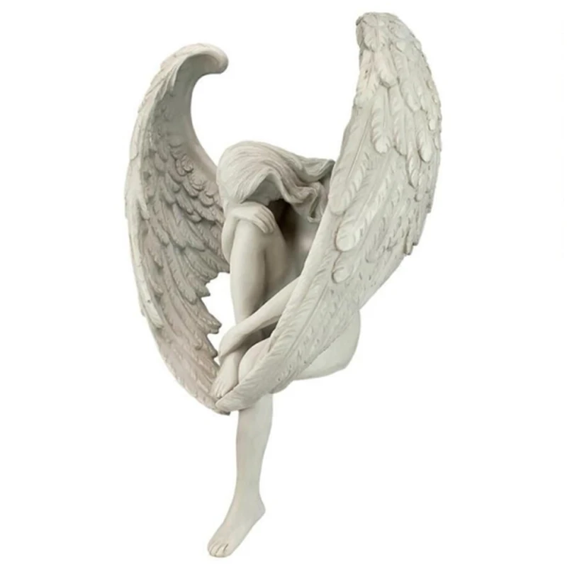 

The Anguished Angel Long-Winged Sitting Statue Resin Sorrowful Angel Figure Memorial Gift Cemetery Statues Crying Angel