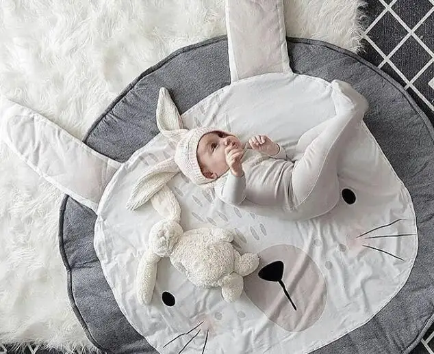 gray rabbit Милые коврики для игр, круглые коврики, хлопковые коврики для игр с животными, одеяло для новорожденных, коврик для ползания, декор для детской комнаты - Цвет: gray rabbit