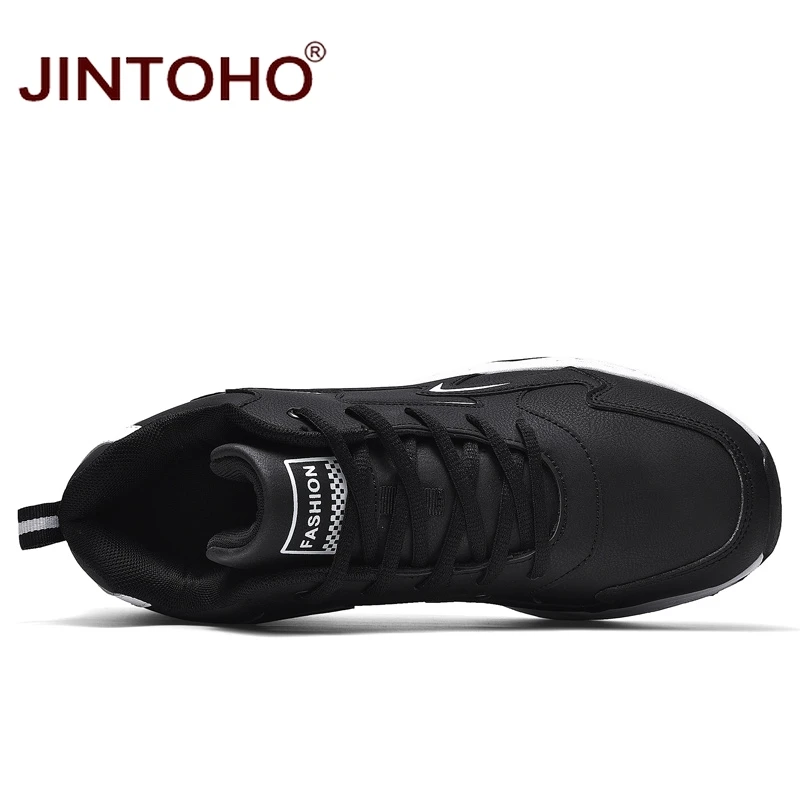 JINTOHO мужские кроссовки больших размеров черные кожаные уличная мужская