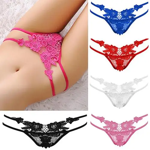 

Women Sexy Lace Flower V-string Briefs Panties Thongs G-string Lingerie-T-back underwaer Panties Sleepwear In Stock！