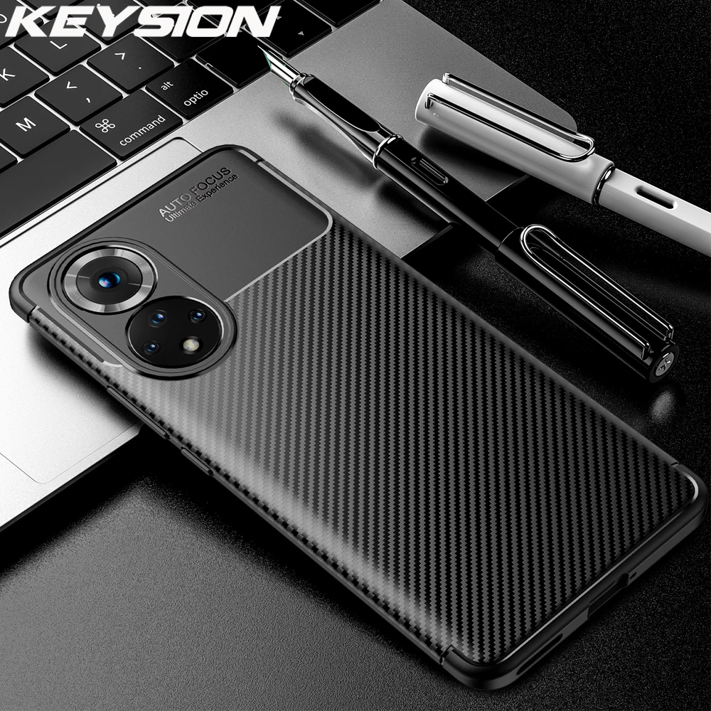 KEYSION Shockproof Case For Honor 50 Lite 50 Pro View 40 Carbon Fiber Texture Silicone Phone back cover for Huawei Nova 8i 9 Pro