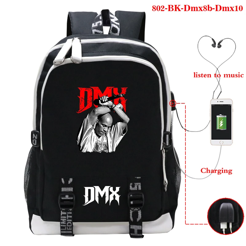 

DMX Print School Bags Fashion Hip Hop Backpack Boys Girl USB Charging Travel Large Laptop College Students Schoolbag Bagpack Men