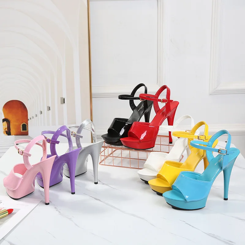 Women Sandals 13CM Thin High Heels Summer Brand Party PU Buckle Strap Open Toed waterproof platform Dress Wedding Shoes | Обувь