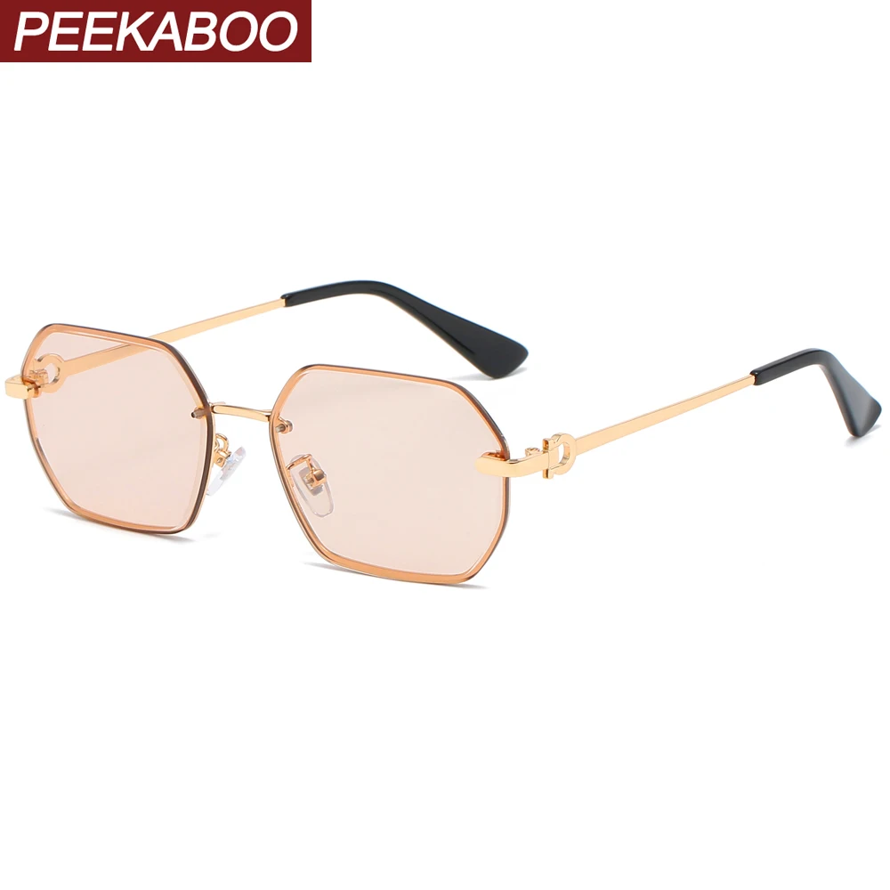 

Peekaboo gold metal sunglasses fashion woman polygon frame ladies sun glasses uv400 female black brown 2022 dropshipping