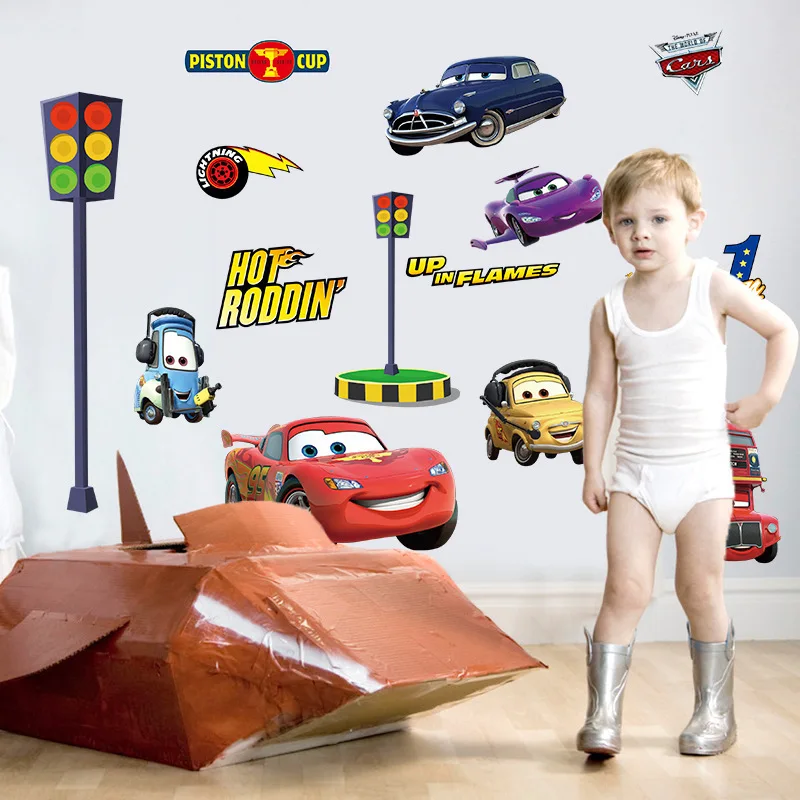 Cartoom 3D молния CarsWall декоративные наклейки для мальчиков спальни самоклеящиеся