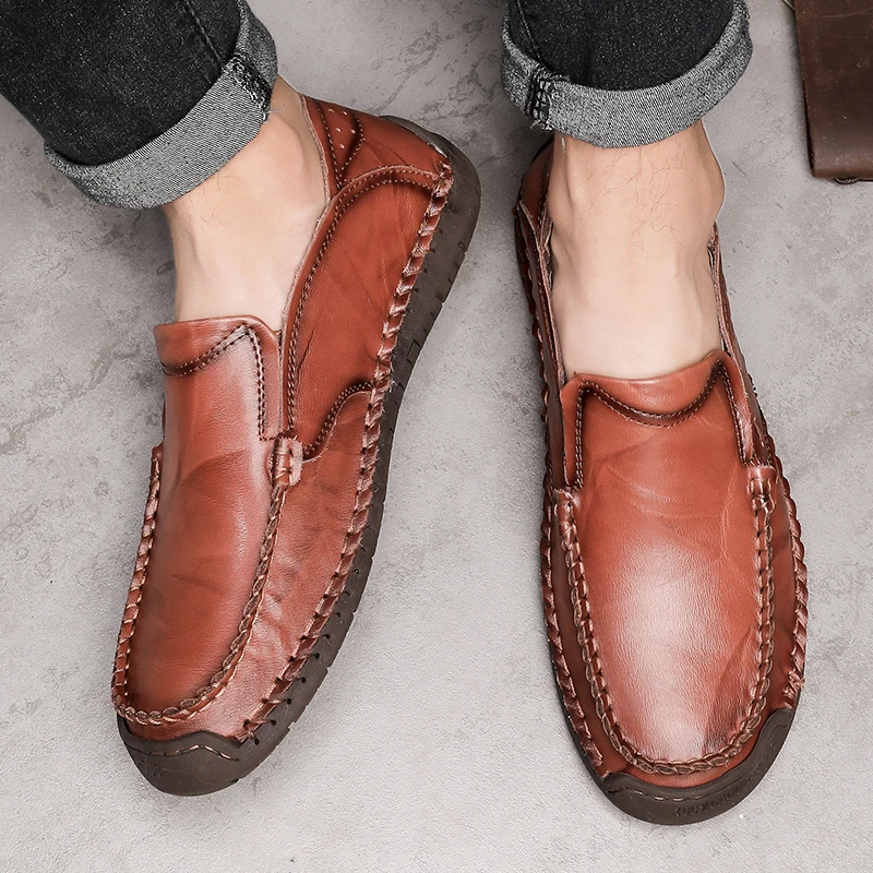 Дышащая мужская прогулочная обувь из кожи второго слоя мужские уличные