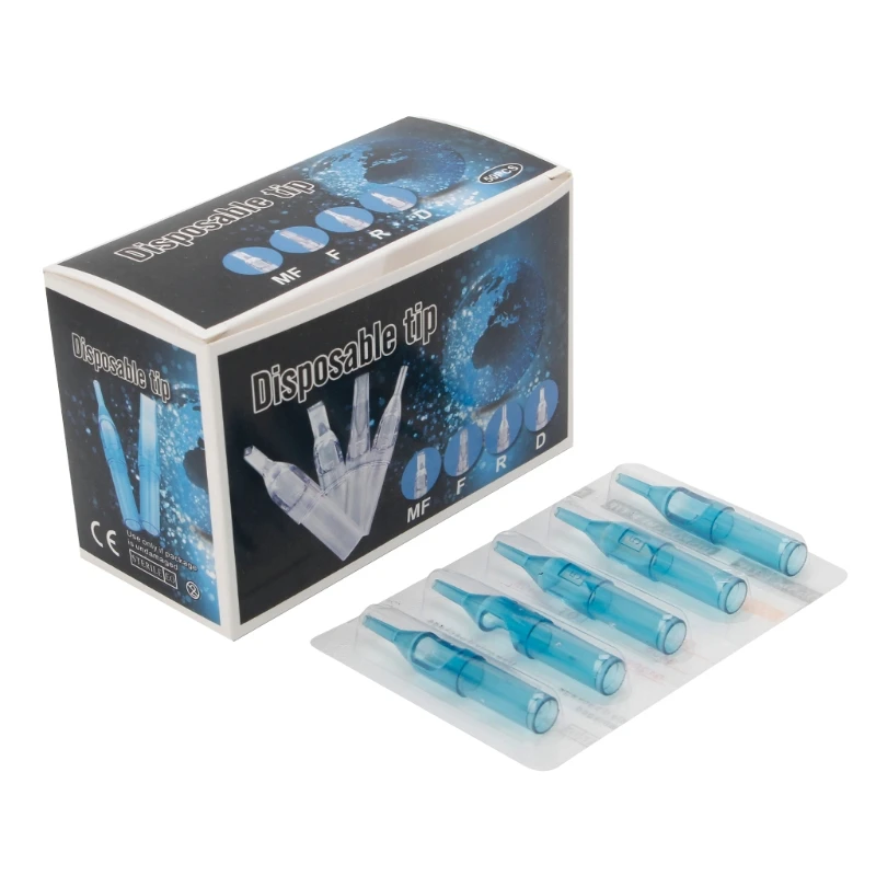 50Pcs Lot Pro Sterile Disposable Tattoo Nozzle Tips Needle Tube Pick RT FT Blue