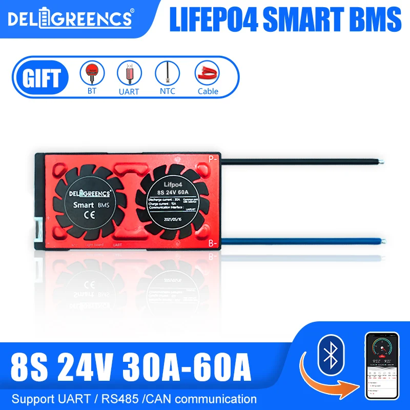 

8S BMS Smart 30A 40A 60A lithium ion 3.2V LiFePO4 battery protection with Bluetooth UART LCD 485 CAN for solar panel