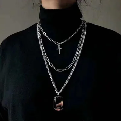 

Popular street hip hop multi - layer cross necklace chain web celebrity versatile necklace