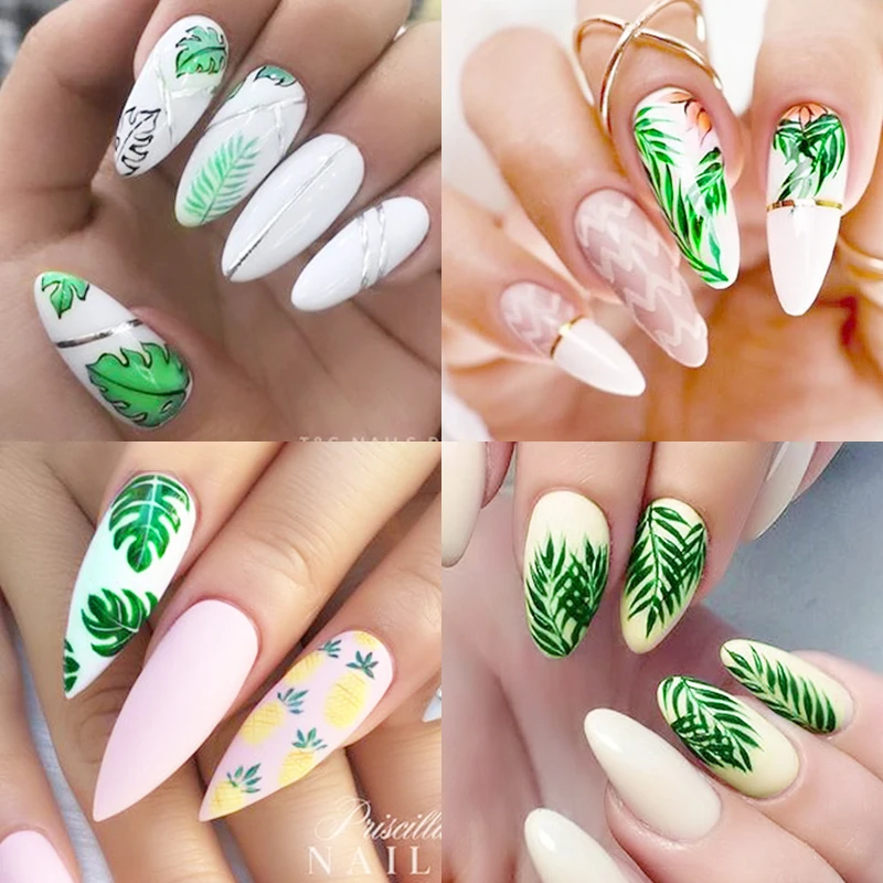 

Fruit Flower Leaf Sticker Abstract Face Watermelon Strawberry Lemon Bird 3D Adhesive Slider Summer Nail Decoration