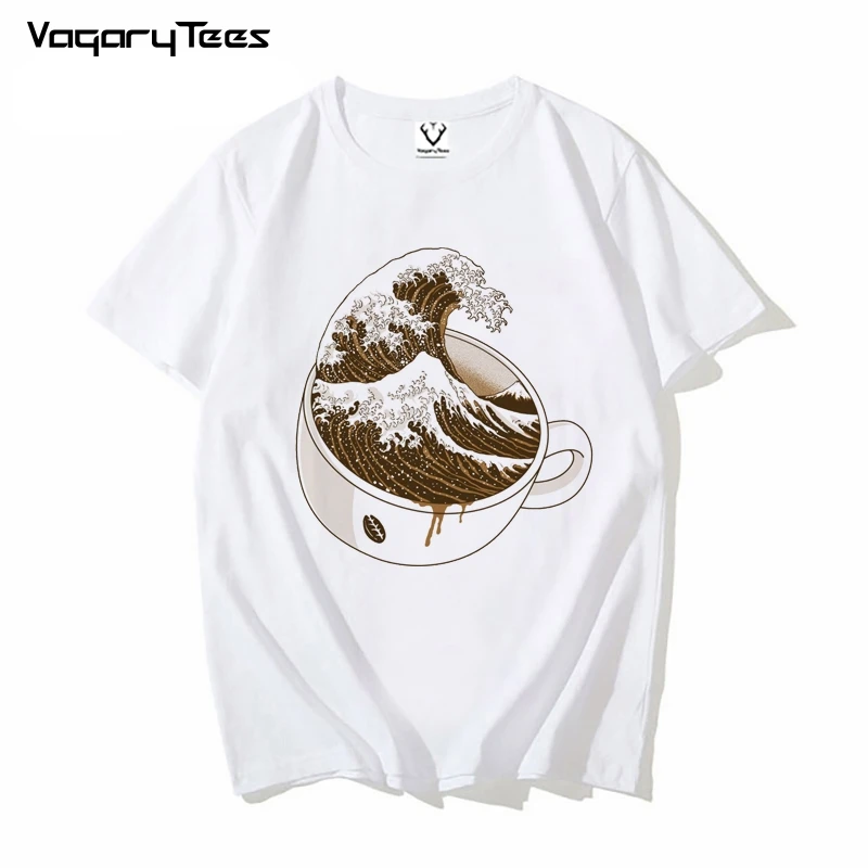 

Newest Summer Men The Great Wave off Coffee fashion Print men Tshirt Harajuku Coffee-cup Tops Tees Funny homme T Shirts