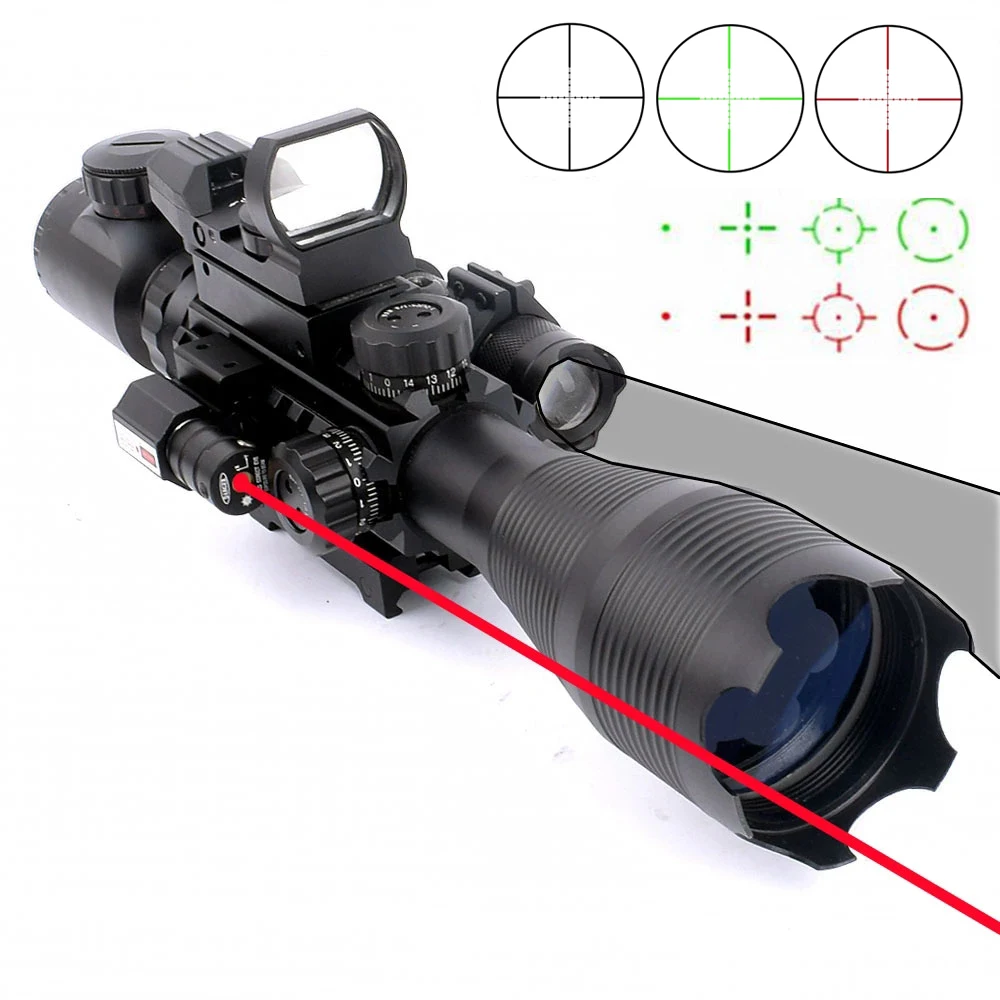 Лазерный прицел 4-16x50 красный зеленый с подсветкой снайперский фонариком 20 мм