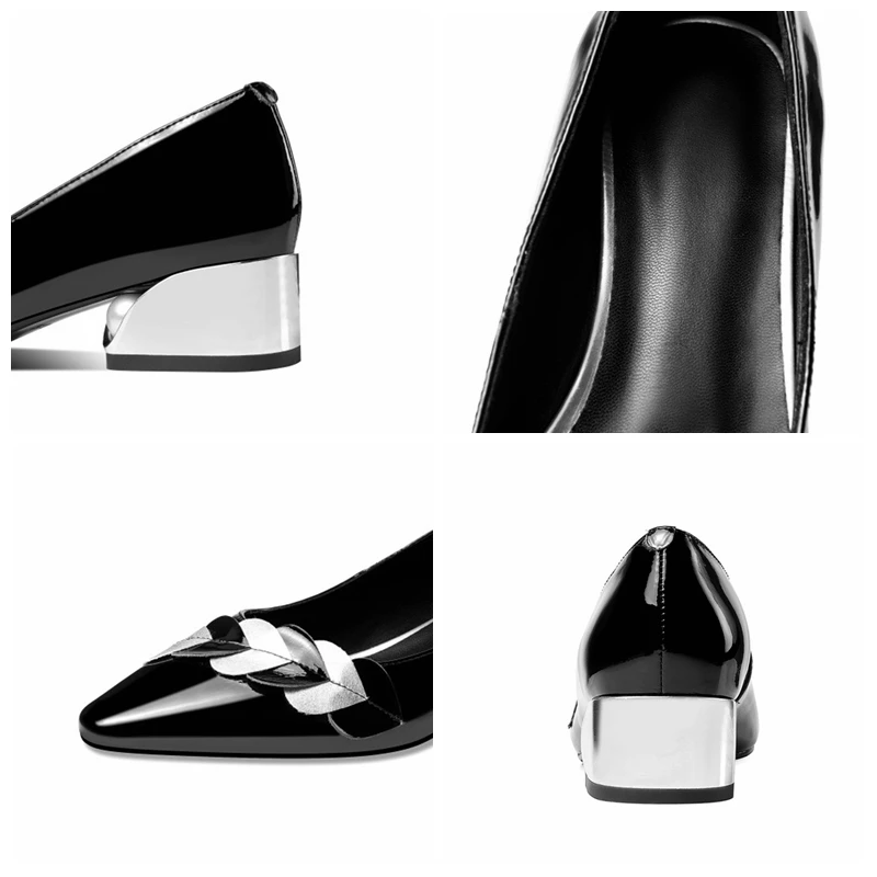 

ORCHA LISA New 2021 Women Pumps Pointed Toe 4cm Block Heels Patent Leather Simple Stylish Classic All-Match Big Size 42 A3522