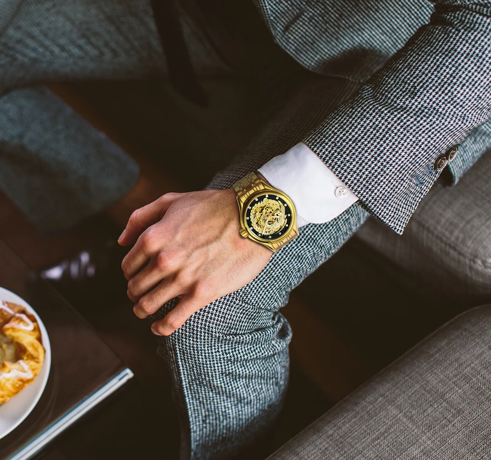 Часы наручные WINNER Top мужские/женские механические роскошные золотистые