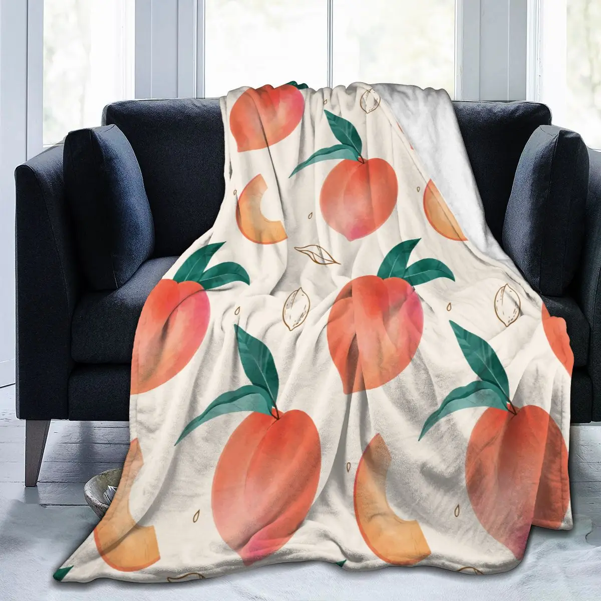 

Уникальное одеяло для семьи, друзей, акварель, персик и листья, прочное, супермягкое, удобное для дома, подарочное одеяло