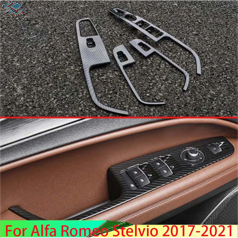 

Автомобильные аксессуары для Alfa Romeo Stelvio 2017-2021, Стильная крышка из углеродного волокна для двери, окна, подлокотника, переключателя, панели, о...