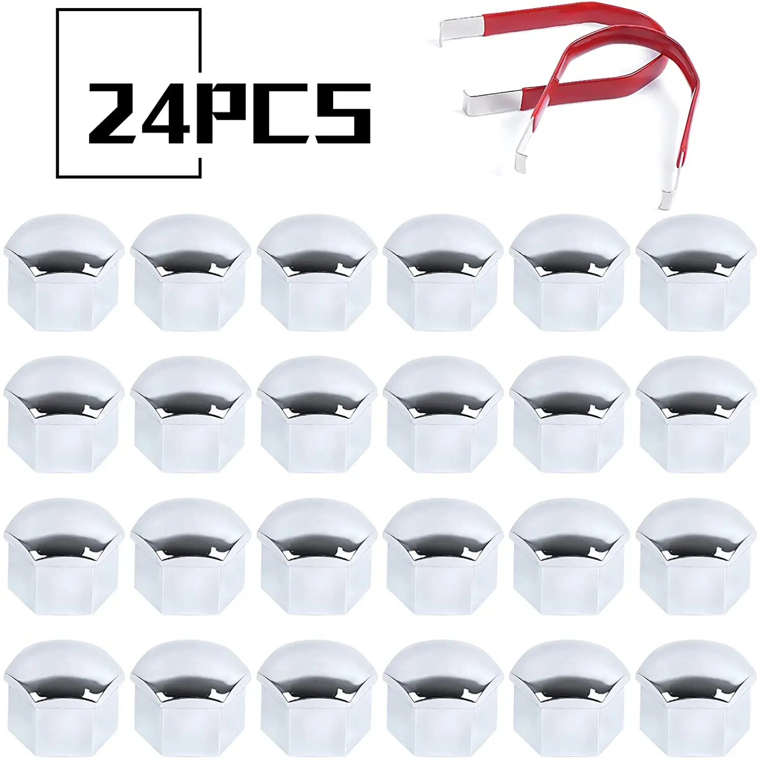 

Chrome Wheel Bolt Caps 17 mm Pack of 24 Universal Wheel Nuts Caps With Removal Hook
